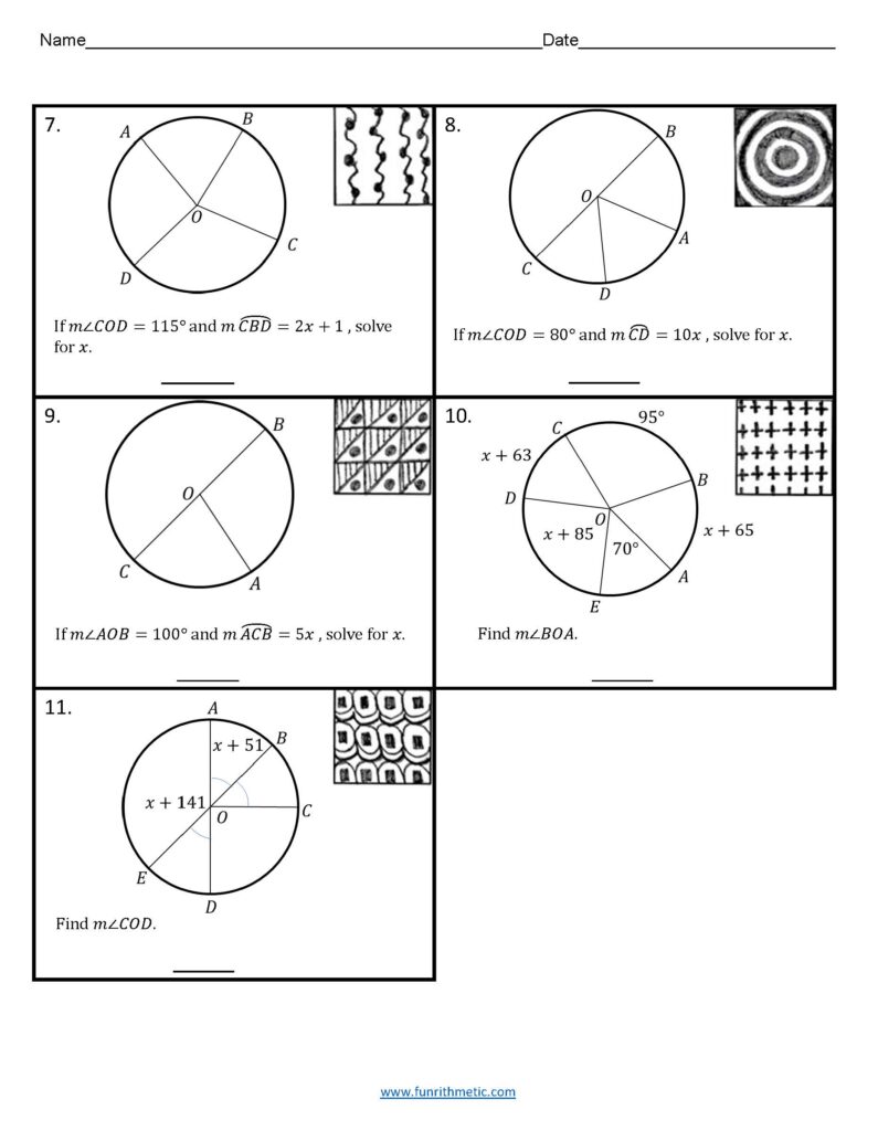 Central Angles And Arcs In Circles Zen Math Funrithmetic