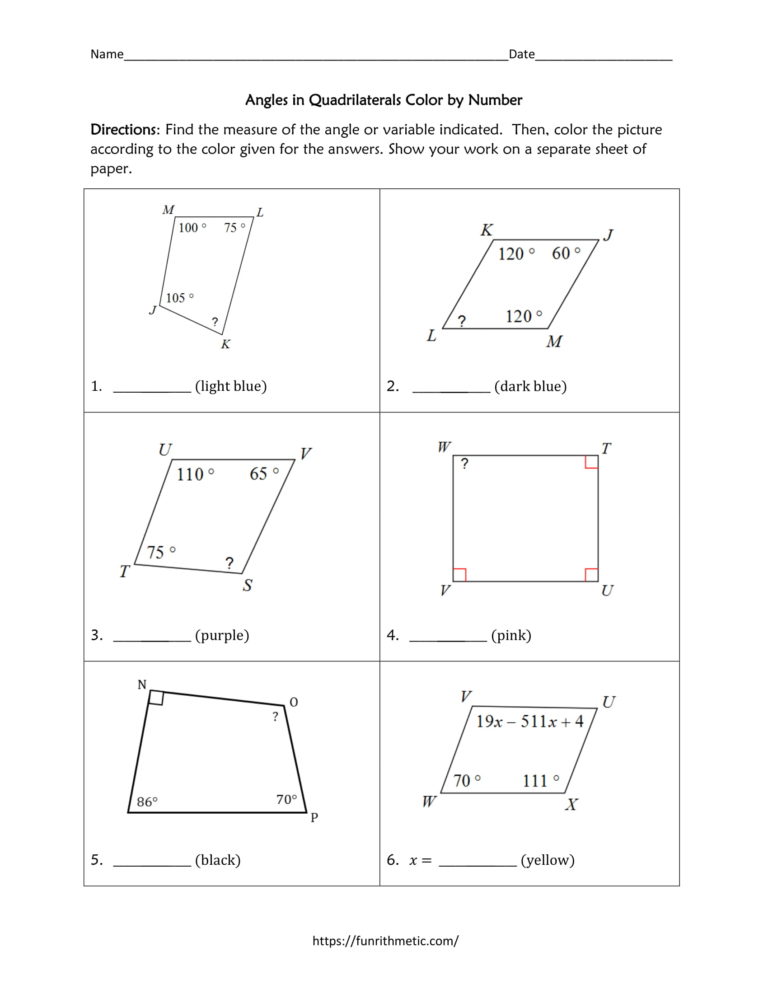 Angles in Quadrilaterals Color by Number-2 | Funrithmetic