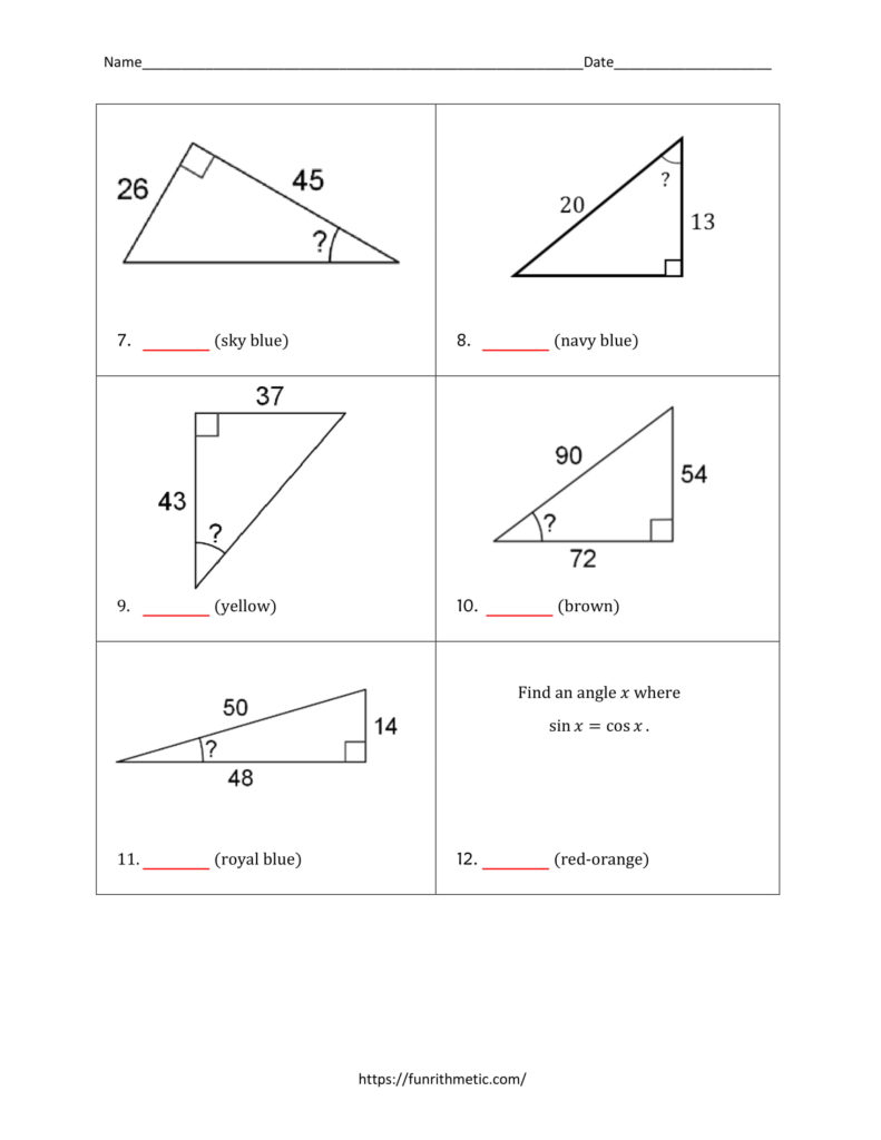 Inverse Trigonometric Ratios Color by Number | Funrithmetic