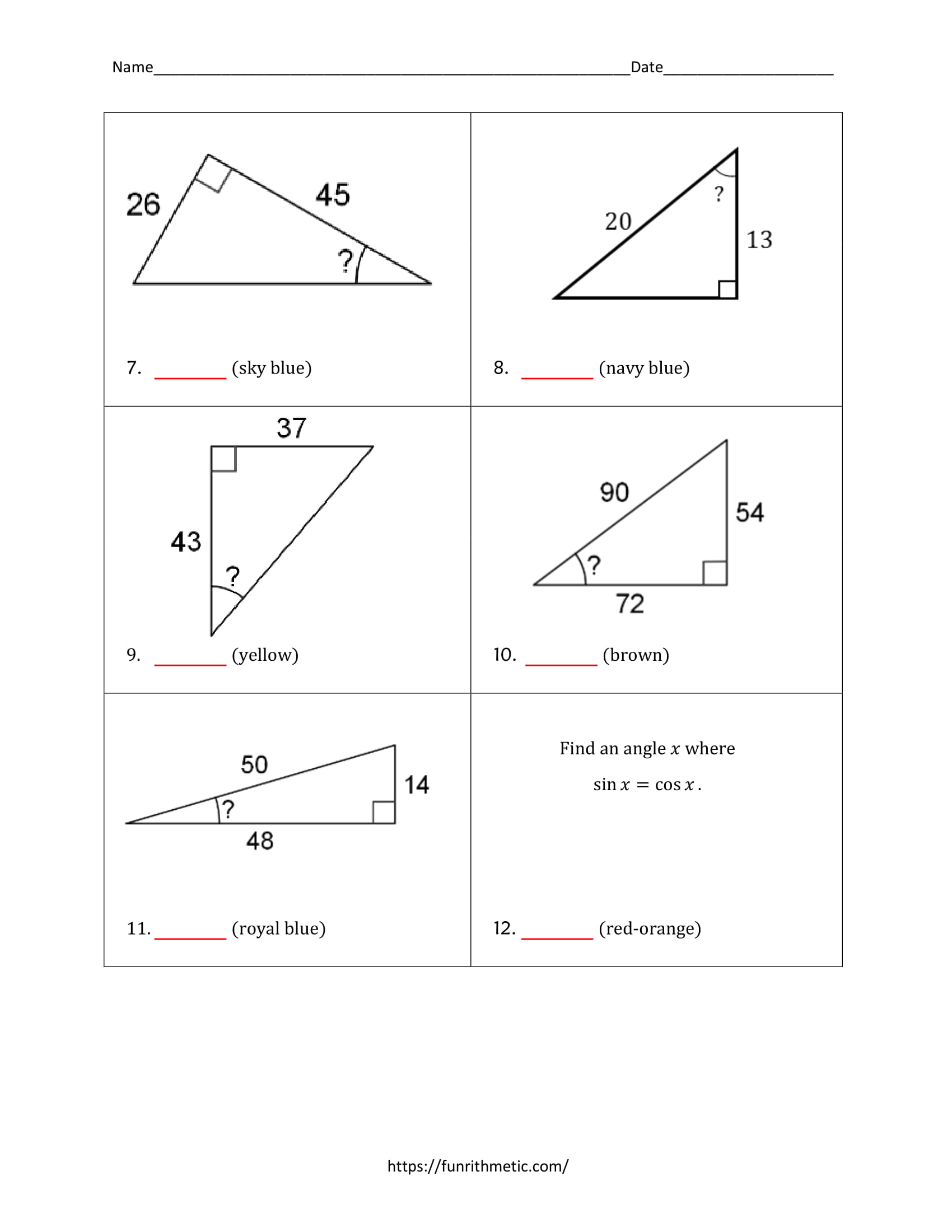 Inverse Trigonometric Ratios Color by Number Inside Trigonometric Ratios Worksheet Answers