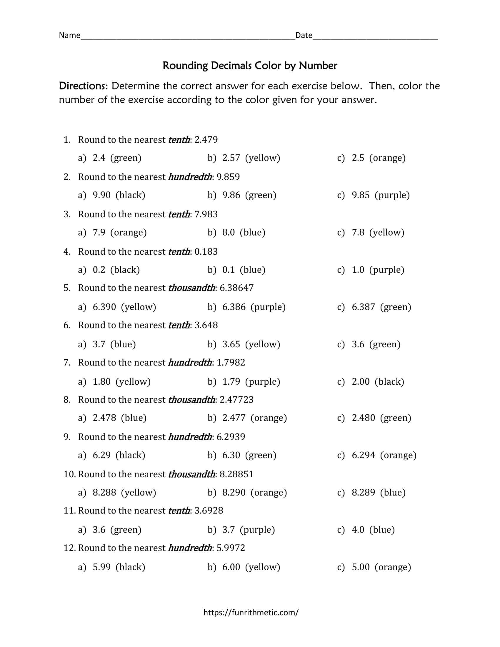 Rounding to One Decimal Place Coloring Puzzle by Arithmetints