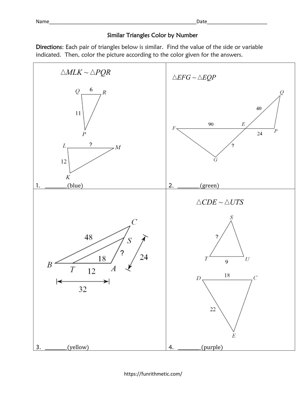 Similar Triangles Color By Number 2 Funrithmetic