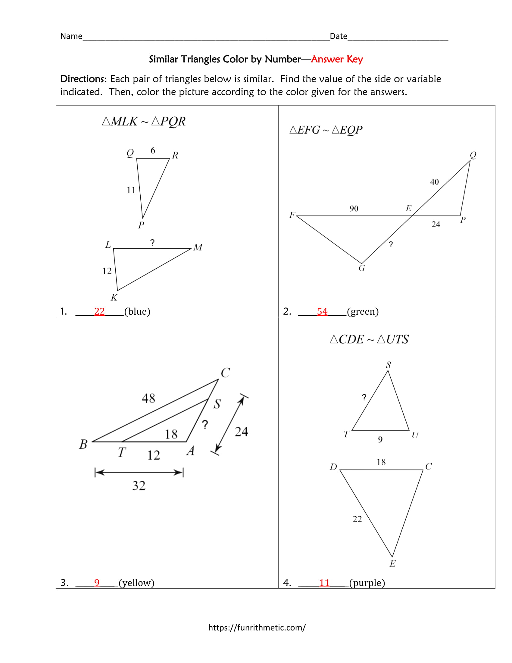 Similar Triangles Color by Number-5 | Funrithmetic