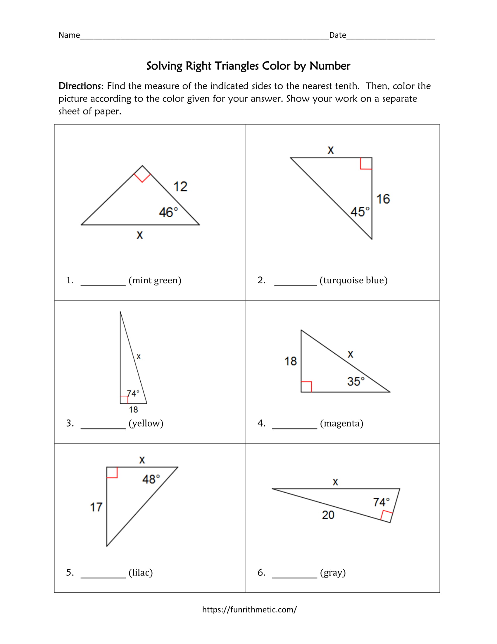 Solving Right Triangles Color by Number Within Similar Right Triangles Worksheet