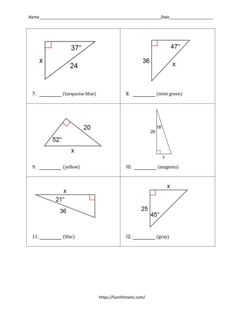 Solving Right Triangles Color by Number | Funrithmetic