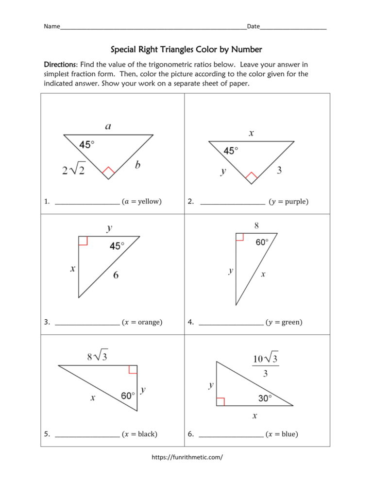 Special Right Triangles Color by Number | Funrithmetic