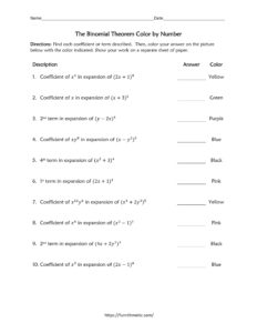The Binomial Theorem Color by Number | Funrithmetic