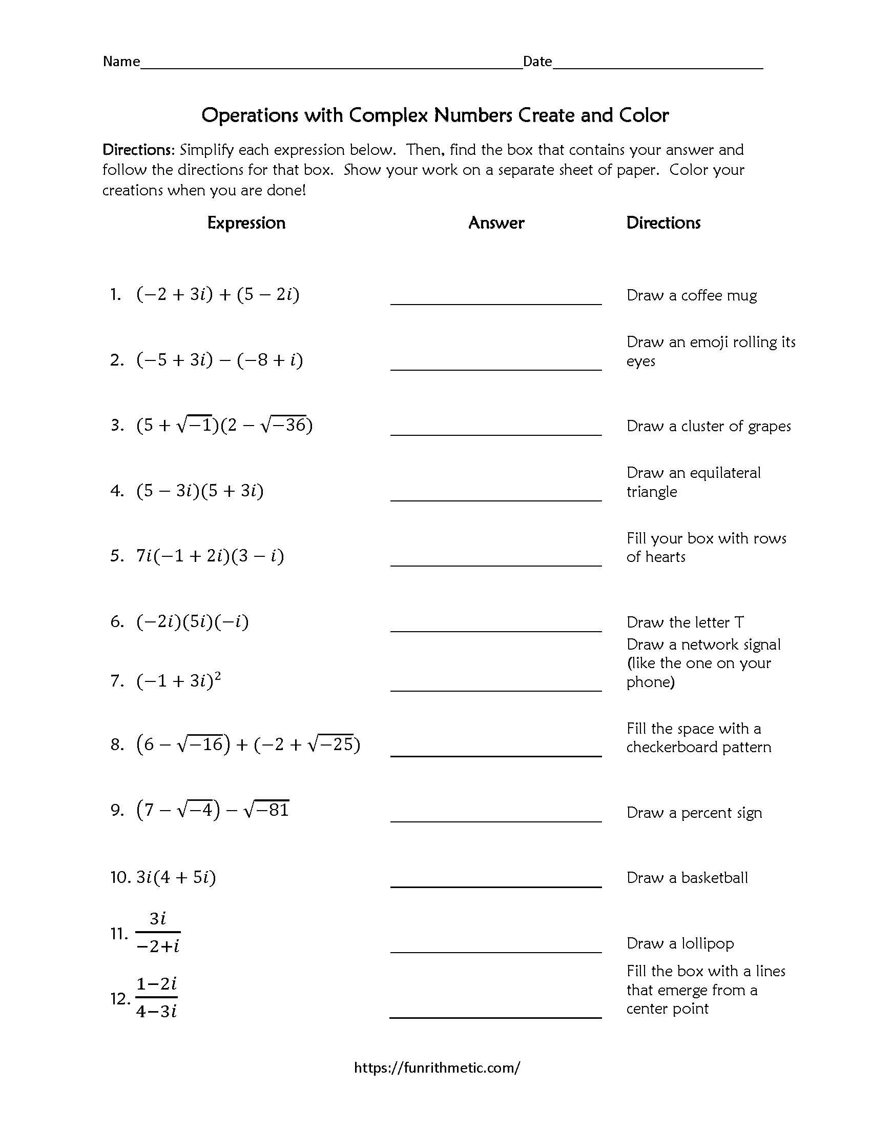 Operations With Complex Numbers Worksheets