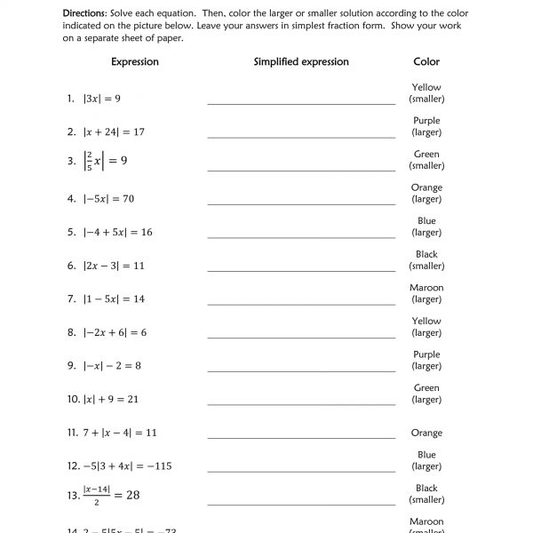 absolute value equations coloring activity