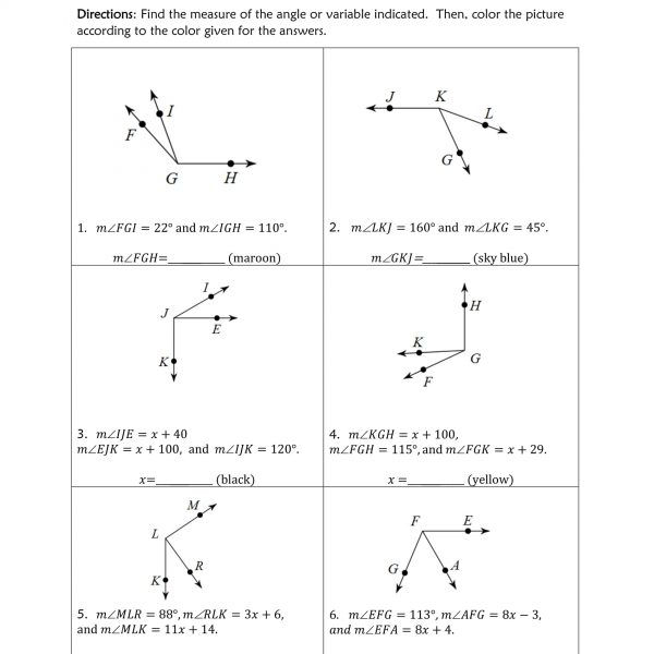 angle addition postulate coloring activity