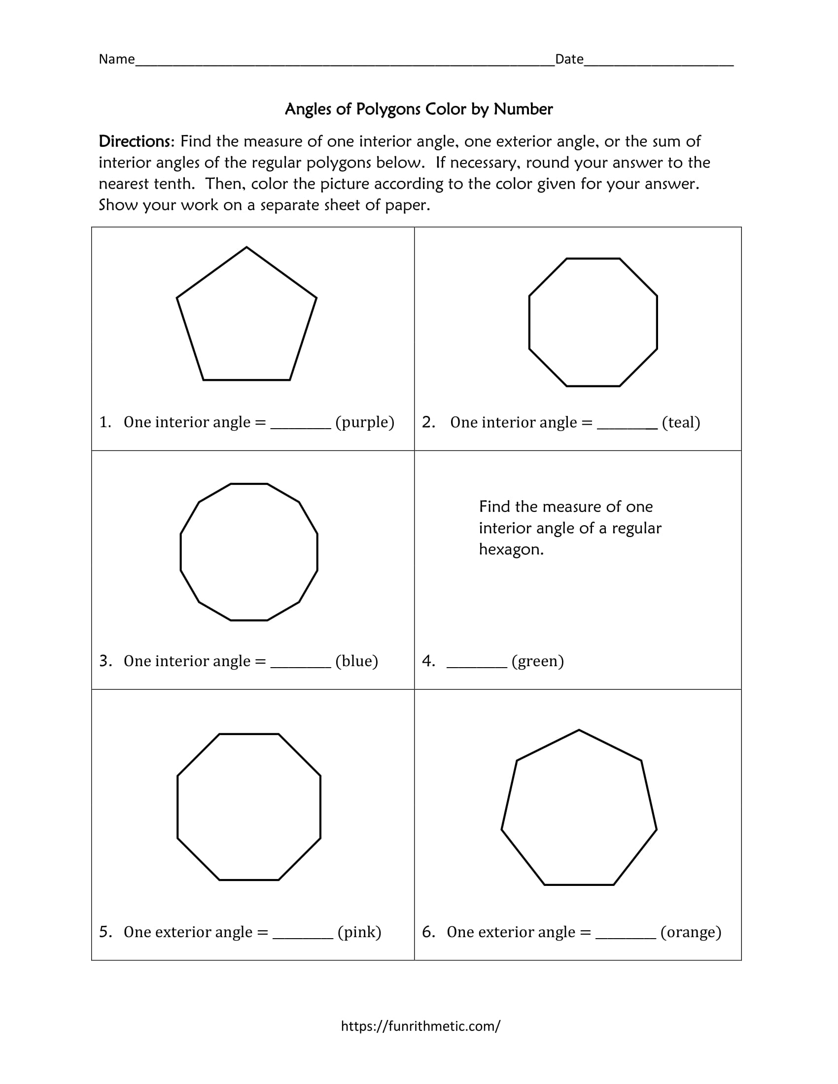 Angles of Polygons Color by Number | Funrithmetic