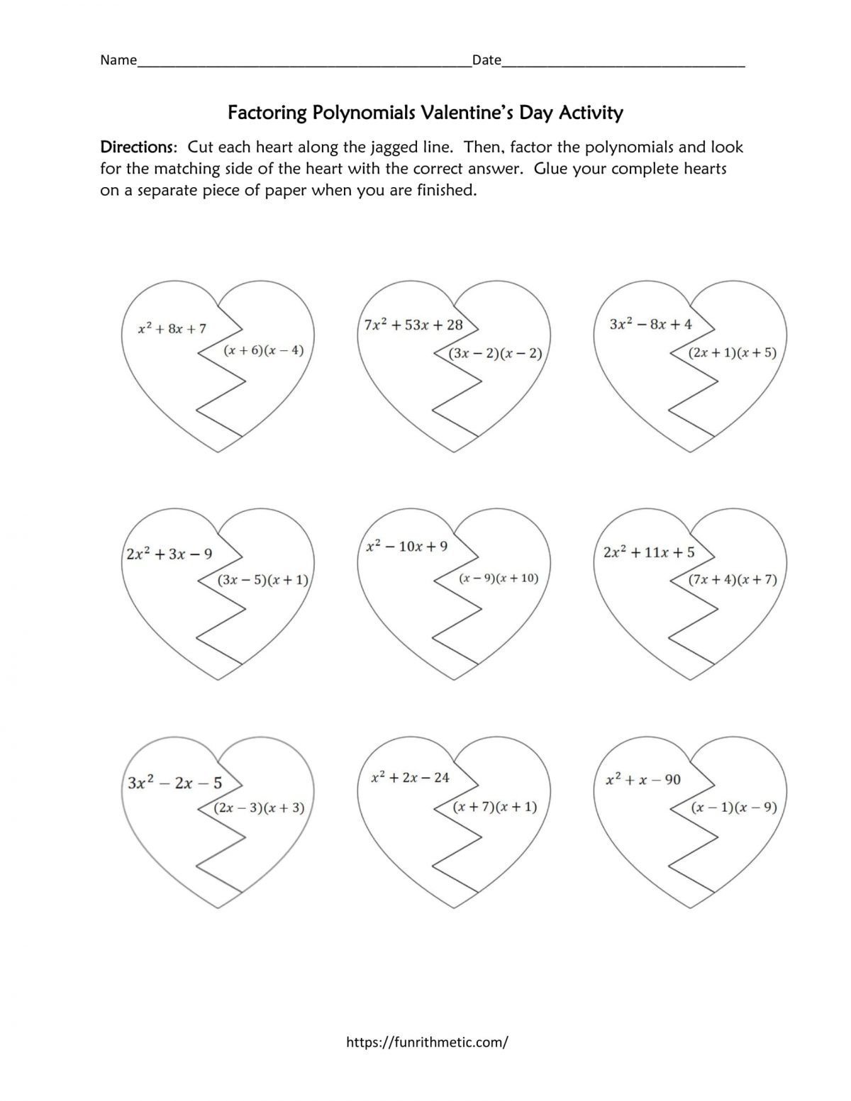 Factoring polynomials valentine's day puzzle