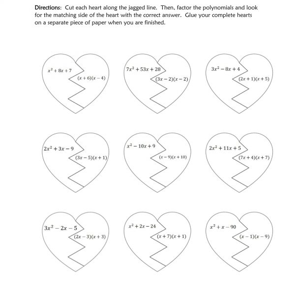 Factoring polynomials valentine's day puzzle