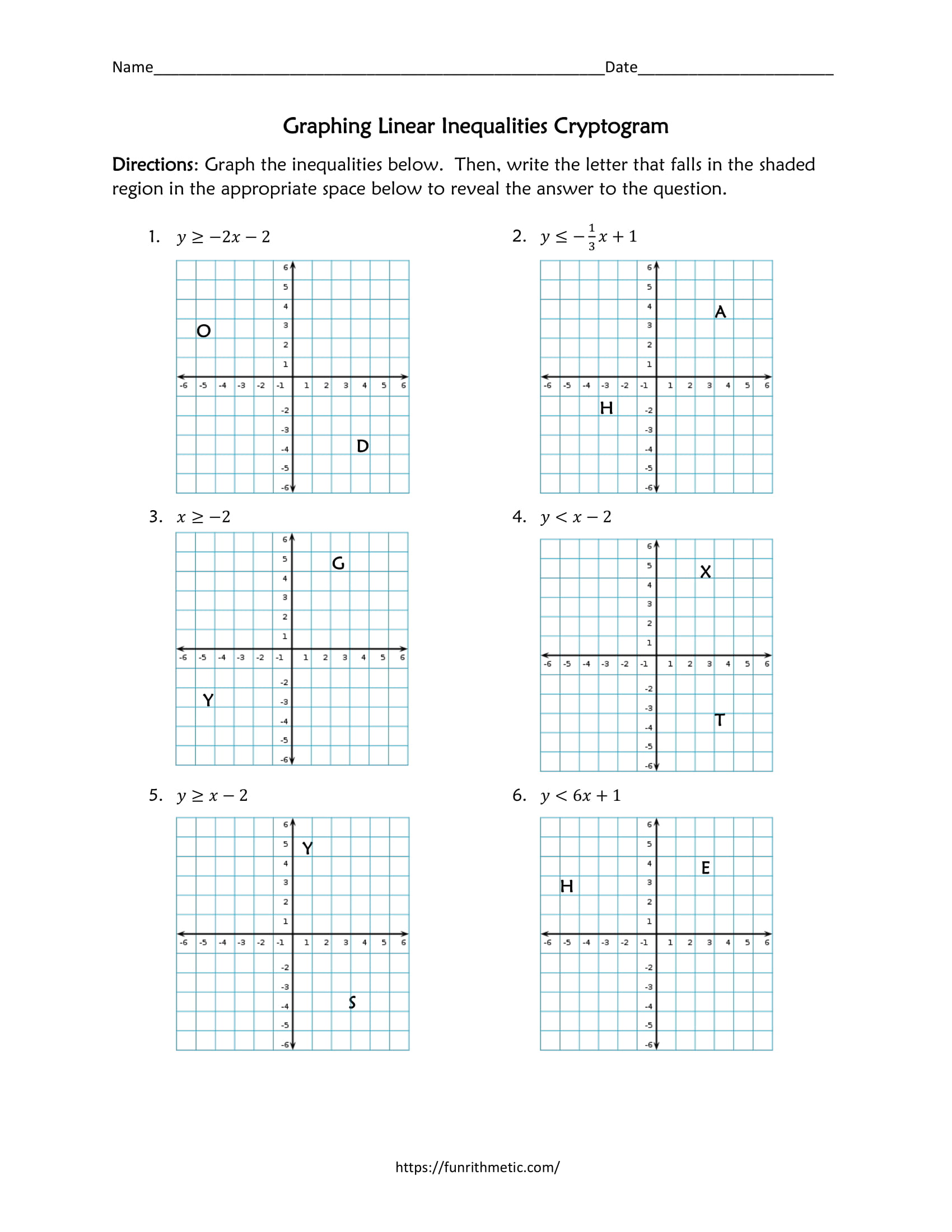 Graphing Linear Inequalities Cryptogram Worksheet Inside Graphing Linear Equations Worksheet Answers