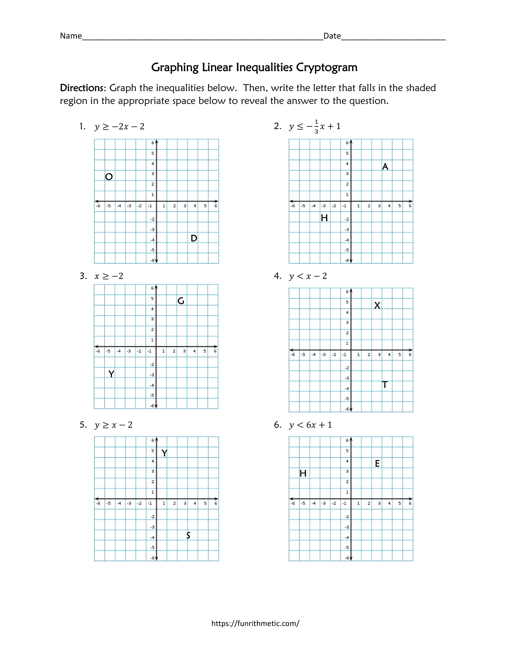 Graphing Linear Inequalities Cryptogram Worksheet Throughout Graphing Linear Equations Worksheet Answers