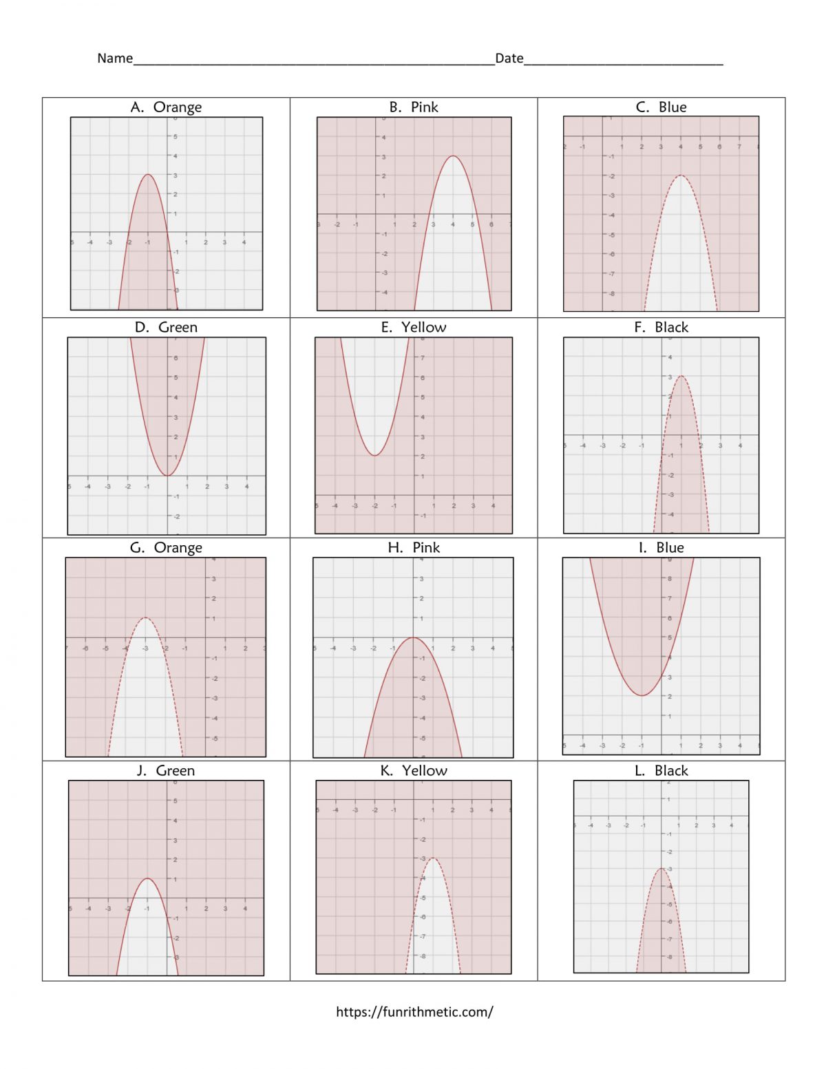 Graphing Quadratic Inequalities worksheet