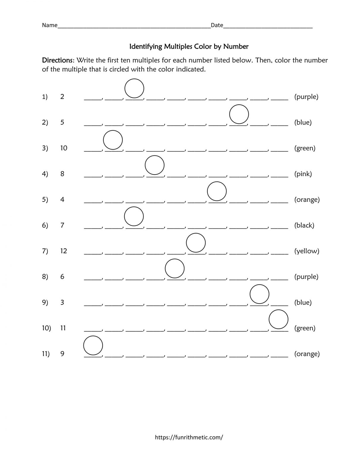 Identifying Multiples worksheet