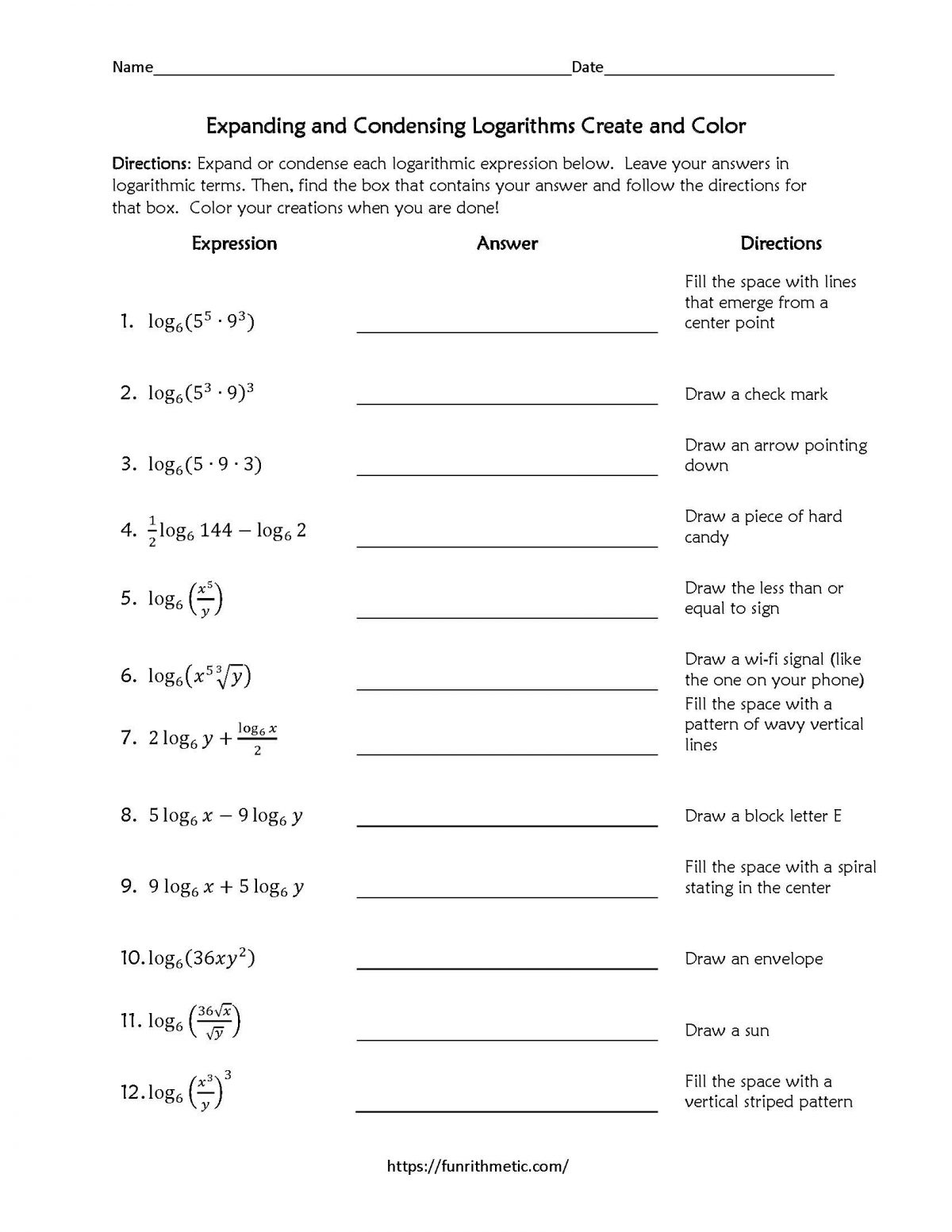 expanding and condensing logarithms activity