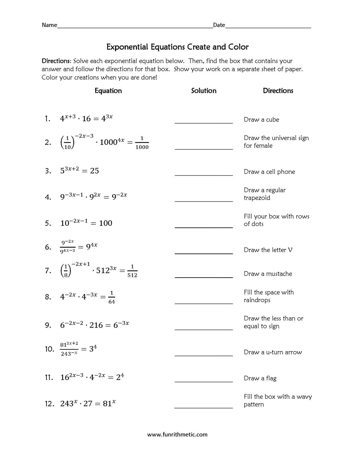 exponential equations activity
