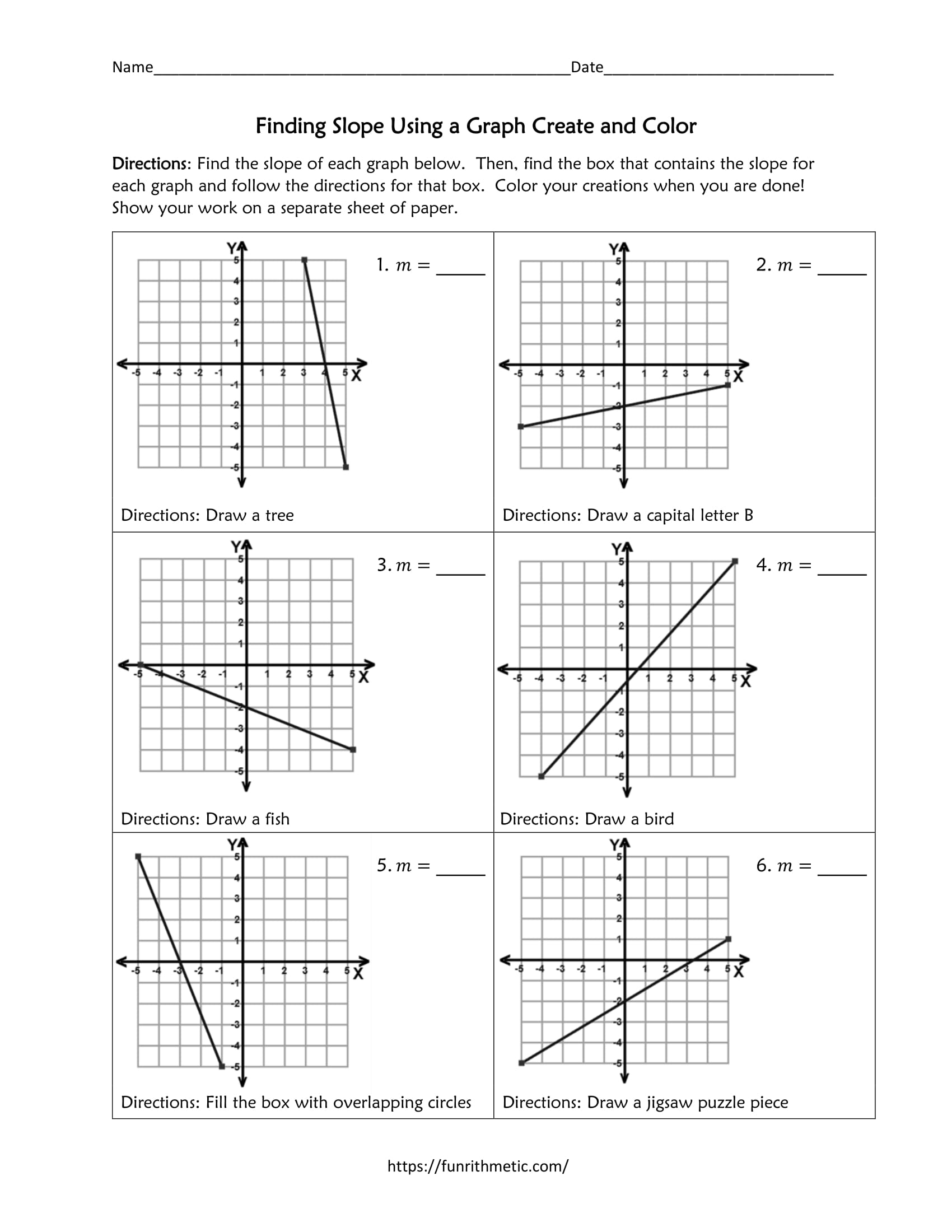 Finding Slope Using a Graph Create and Color With Find The Slope Worksheet