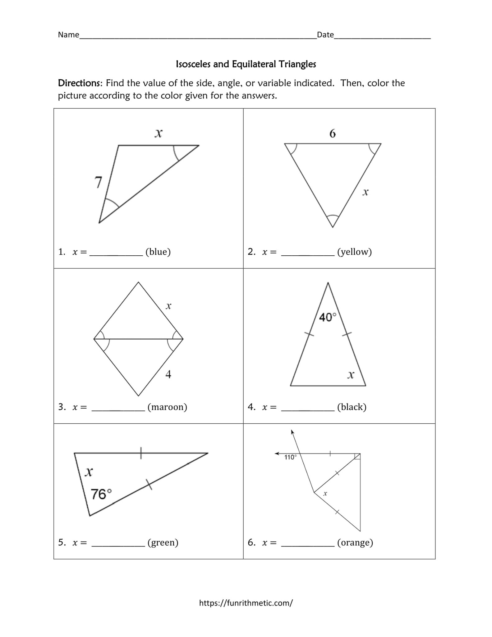 Isosceles And Equilateral Triangles Color By Number Funrithmetic
