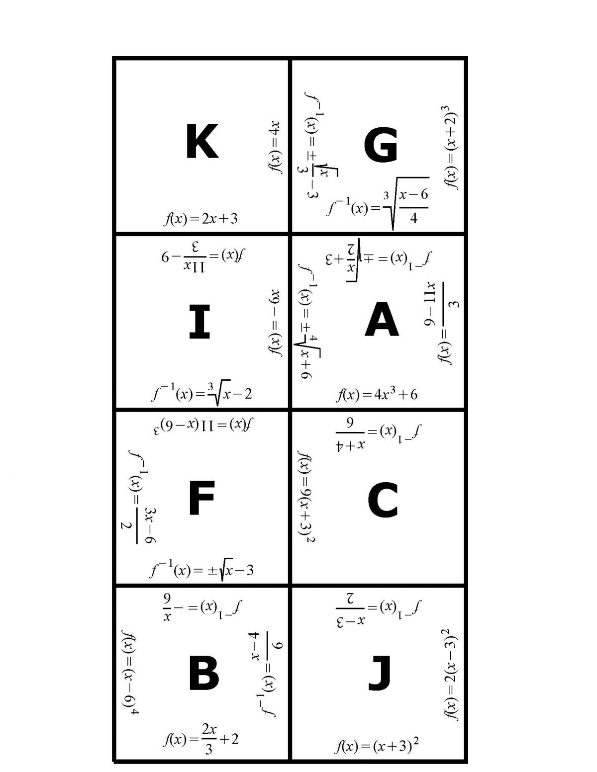 inverses of functions puzzle