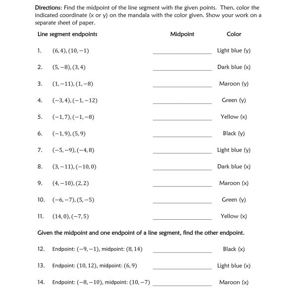 Midpoint Formula worksheet