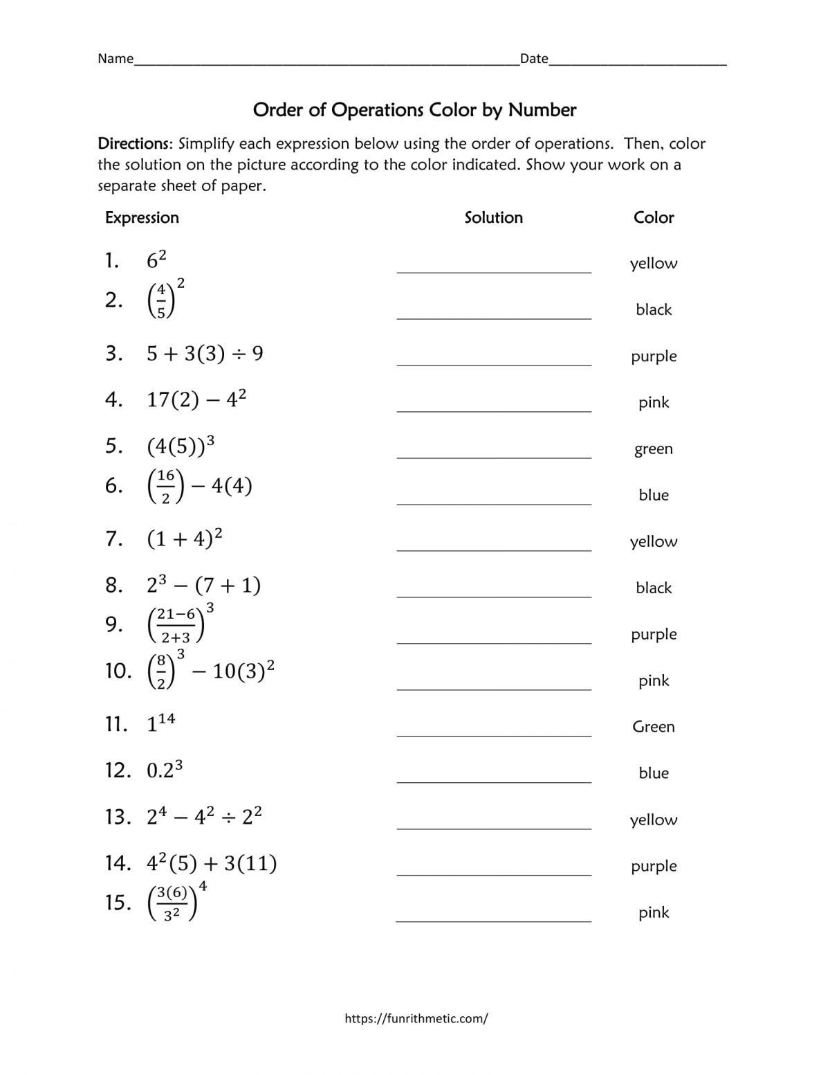 Order of Operations worksheet