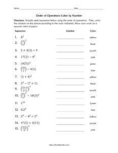 Order of Operations Color by Number | Funrithmetic