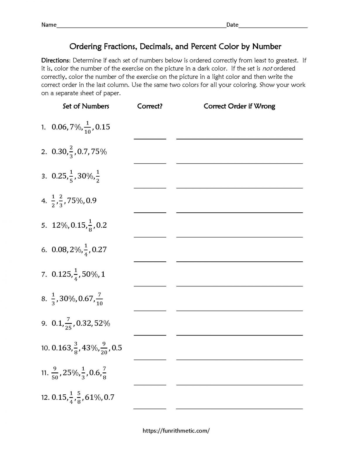 Ordering rational numbers worksheet