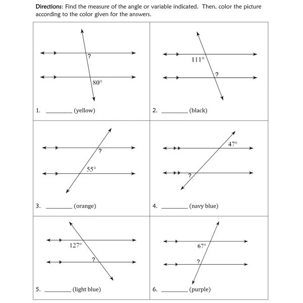Parallel Lines and Transversals worksheet