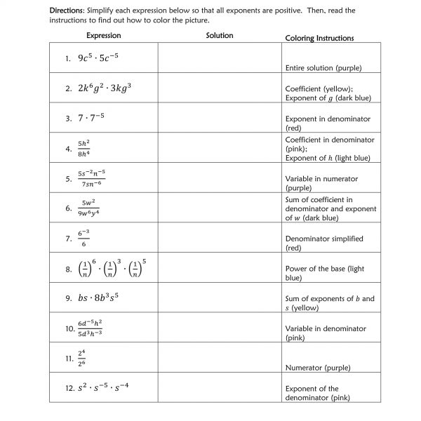 Laws of Exponents worksheet