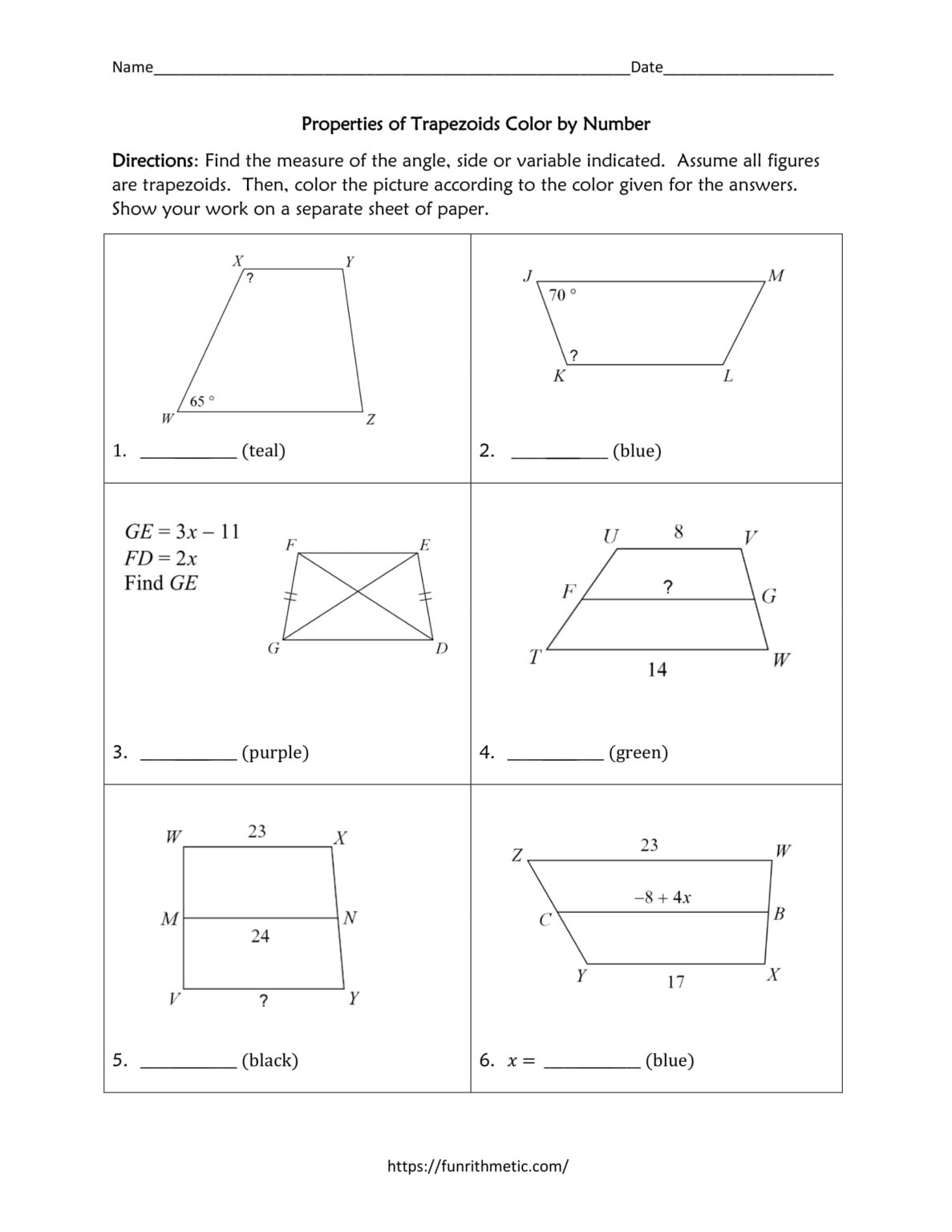 Properties of Trapezoids Color by Number | Funrithmetic