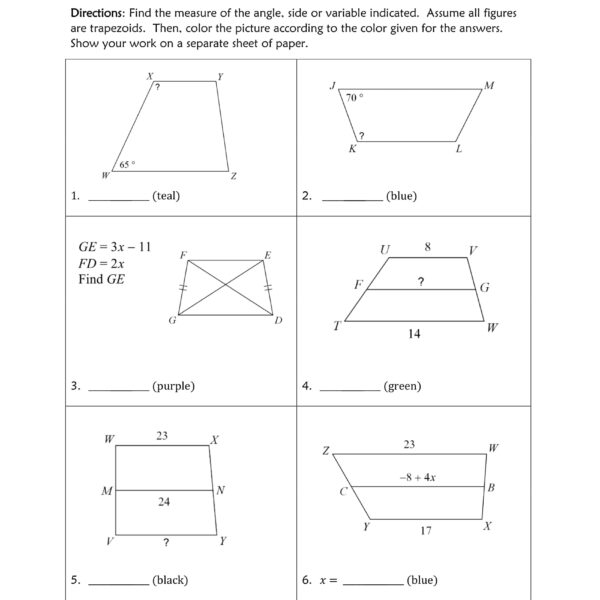 properties of trapezoids worksheet