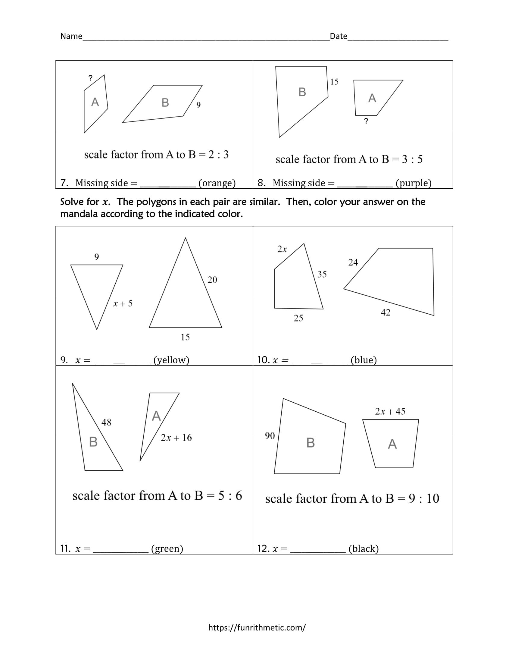 Similar Polygons Color By Number Activity Worksheet