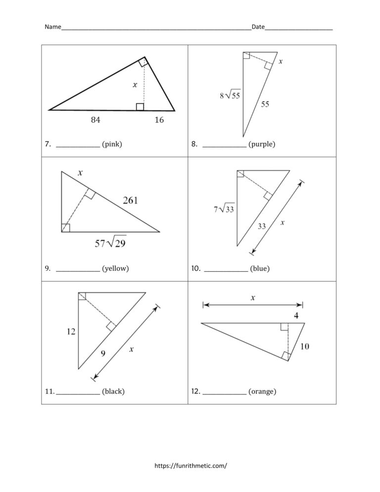 Similar Right Triangles Color by Number | Funrithmetic