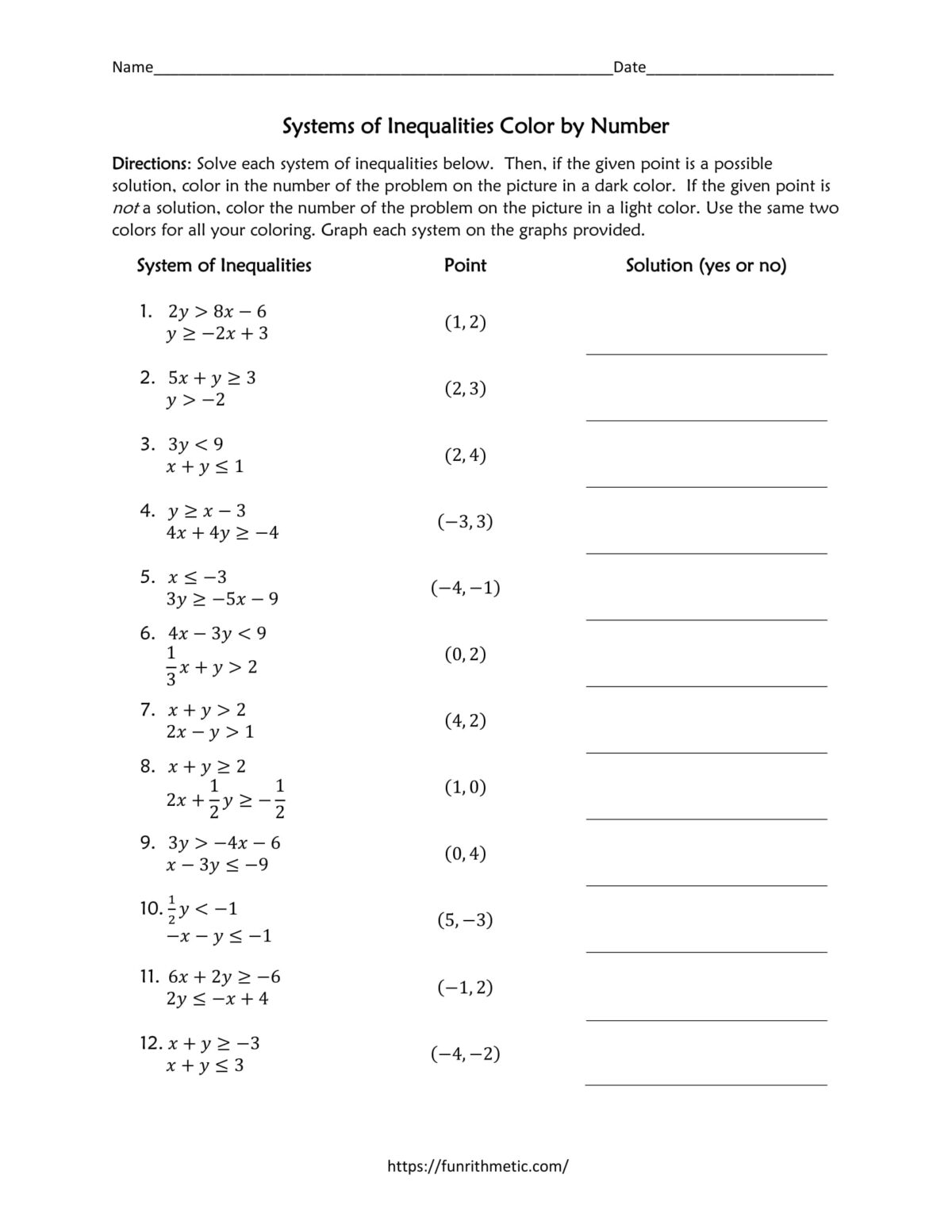 Systems of Inequalities worksheet
