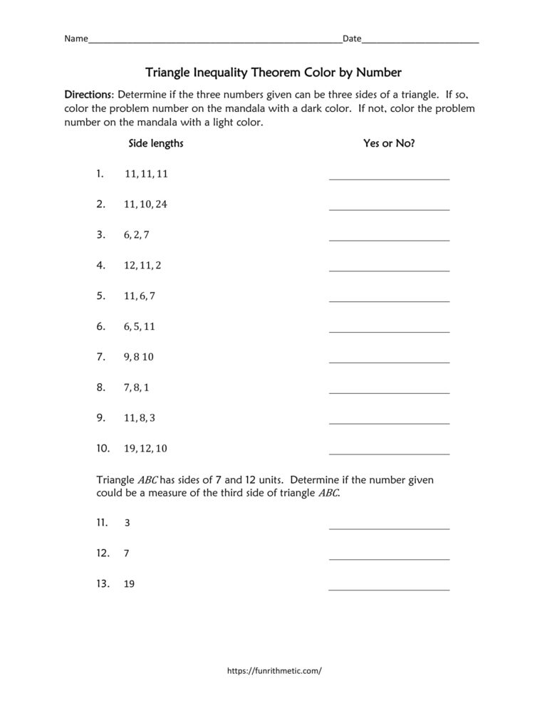 Triangle Inequality Theorem Color by Number | Funrithmetic