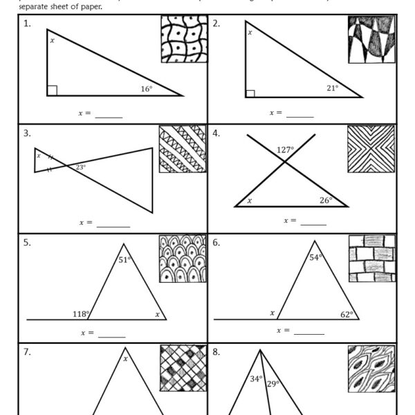 missing angles in triangles worksheet