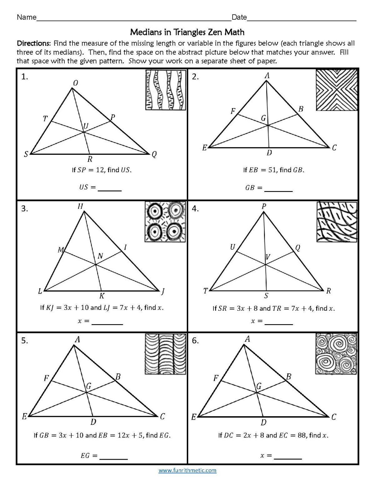 medians of triangles worksheet