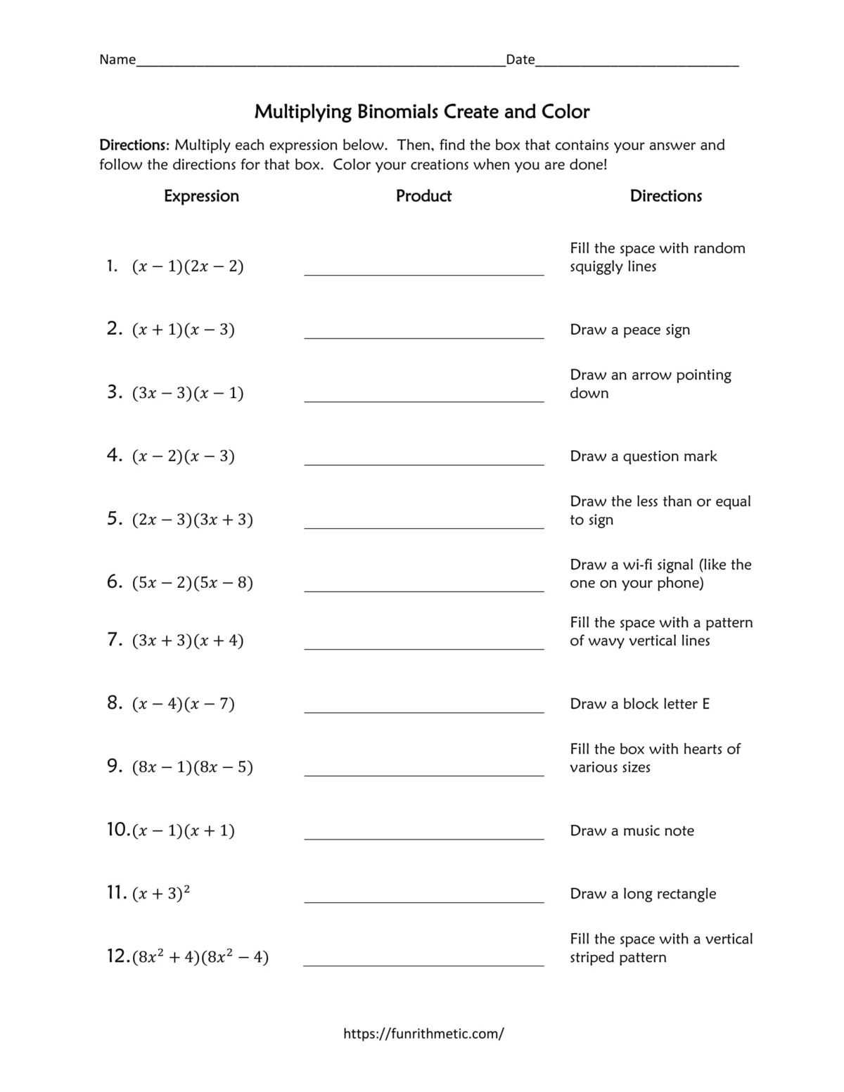 multiplying binomials worksheet