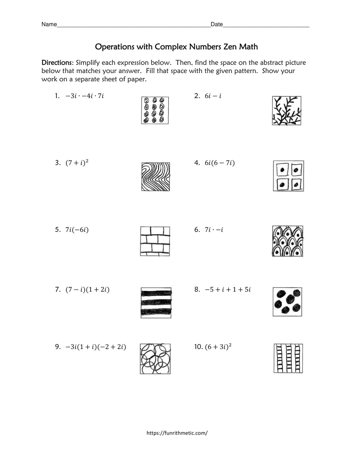 operations with complex numbers worksheet