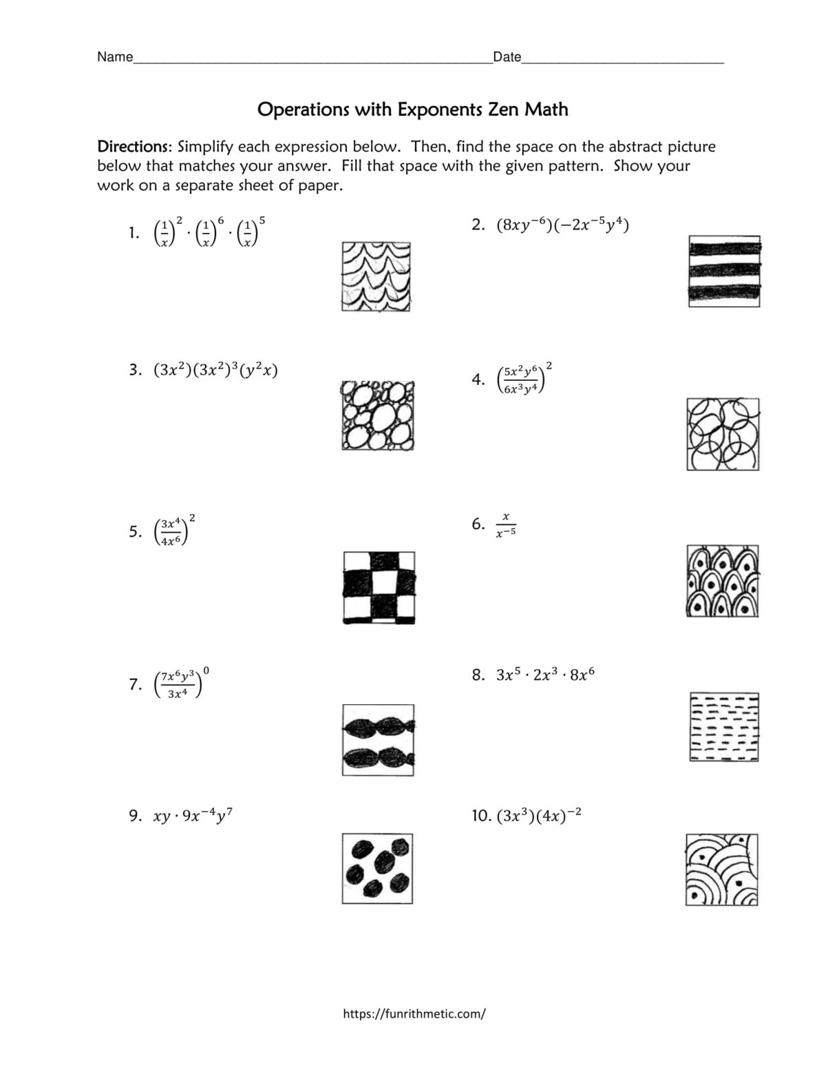 operations with exponents worksheet