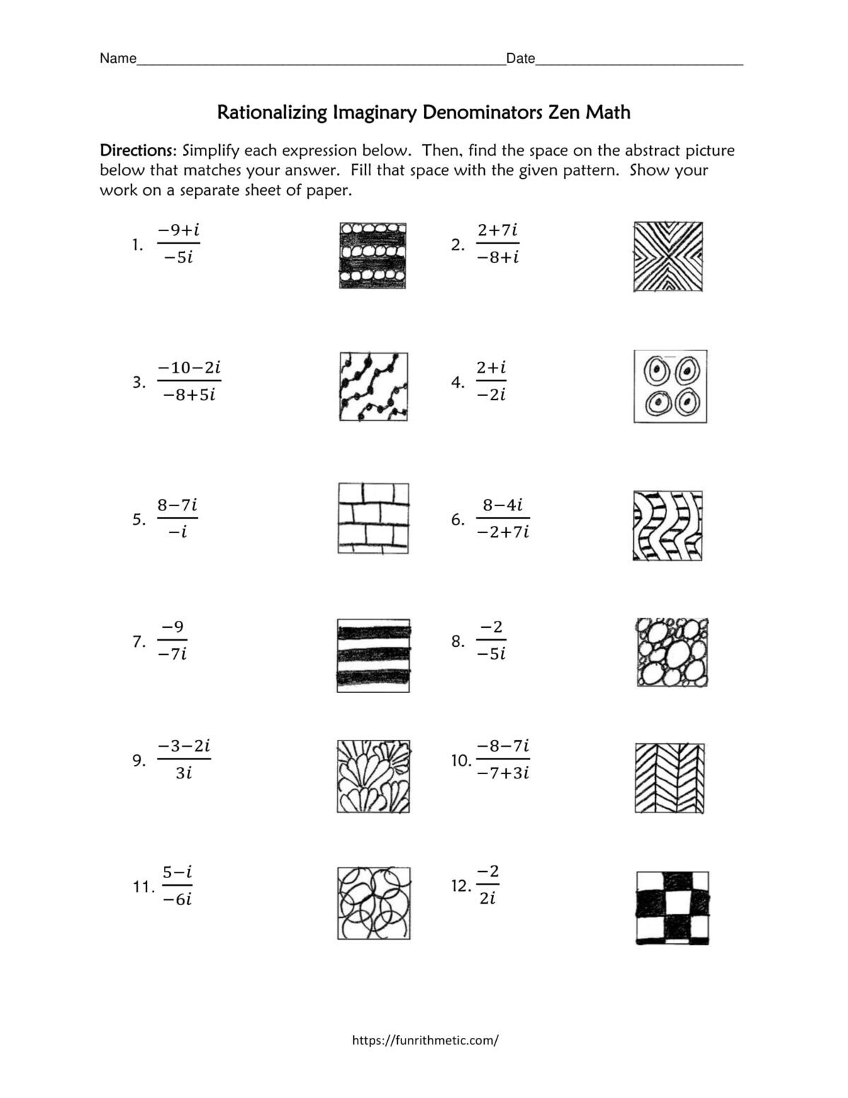 rationalizing imaginary denominators worksheet