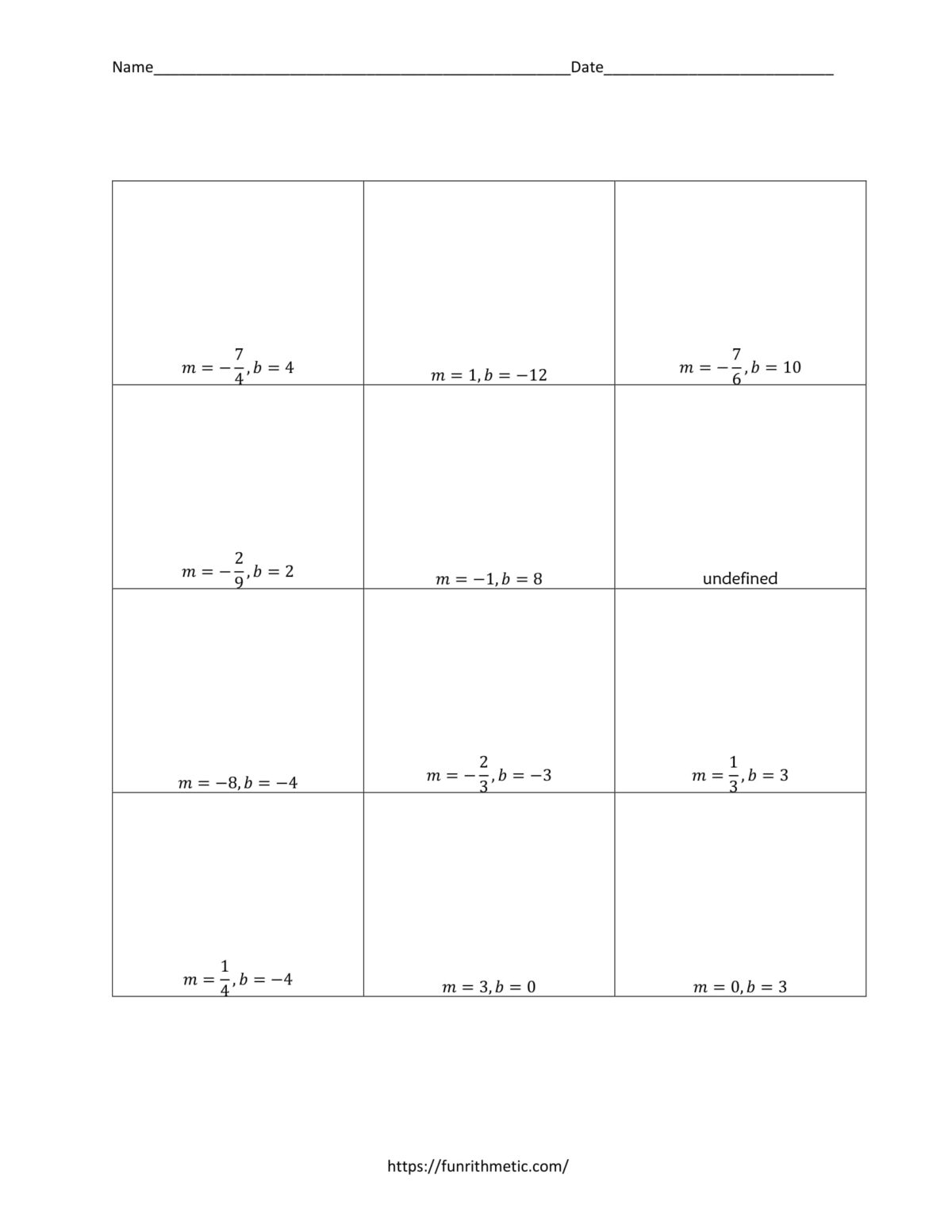 finding slope and y-intercept worksheet