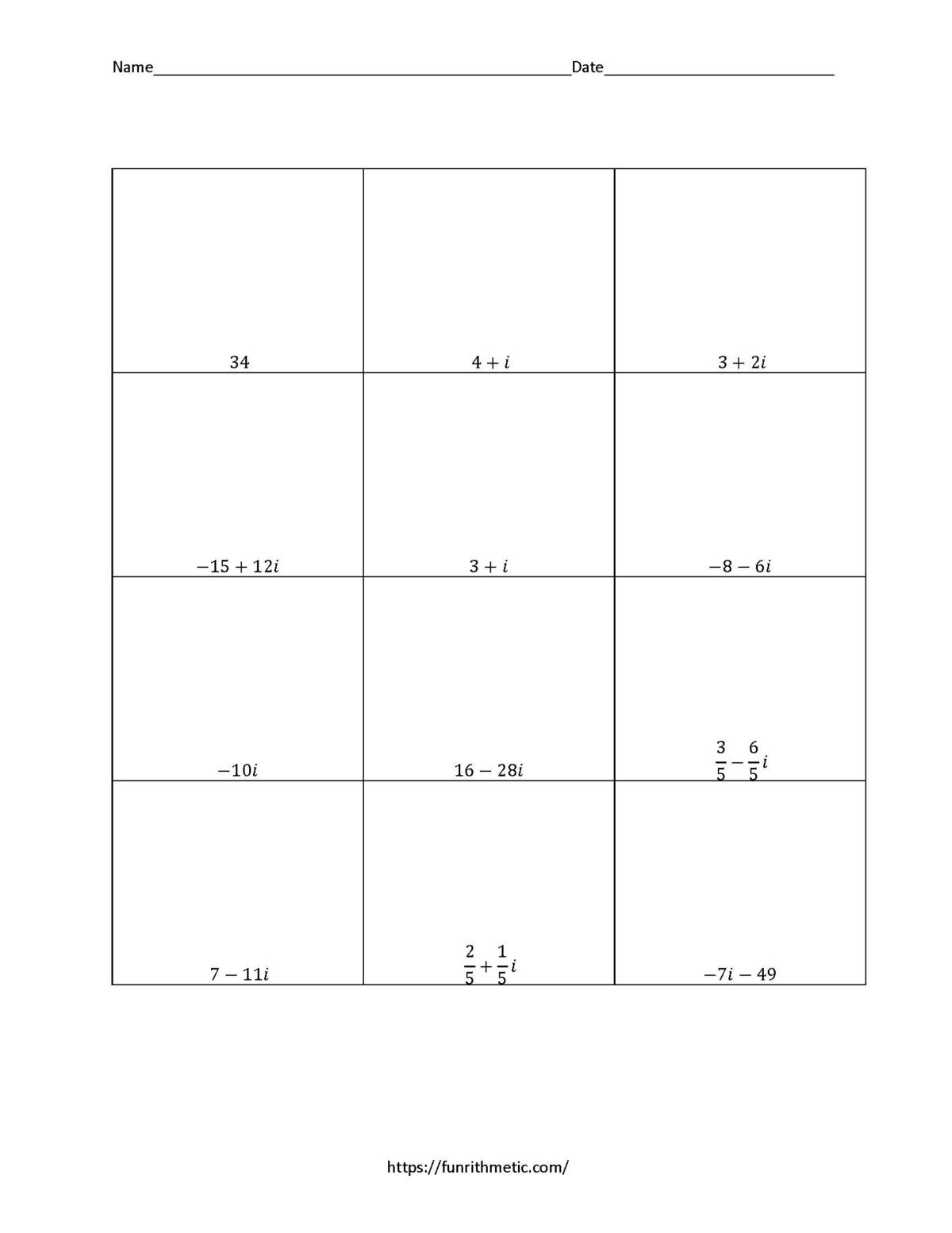 operations with complex numbers worksheet