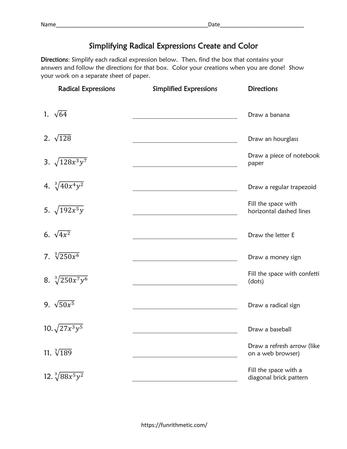 simplifying radical expressions worksheet