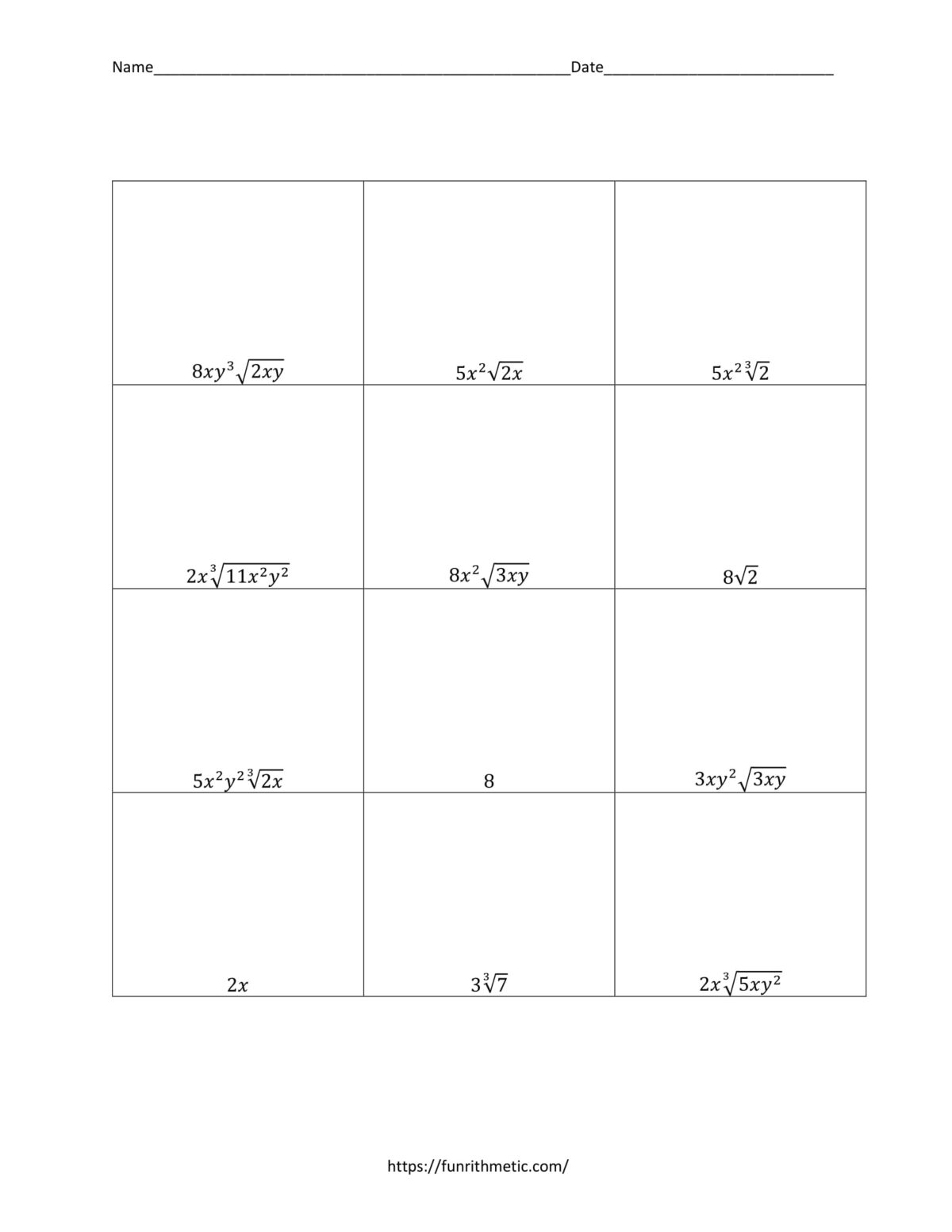 simplifying radical expressions worksheet