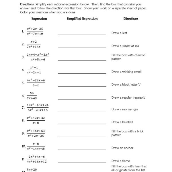 simplifying rational expressions worksheet