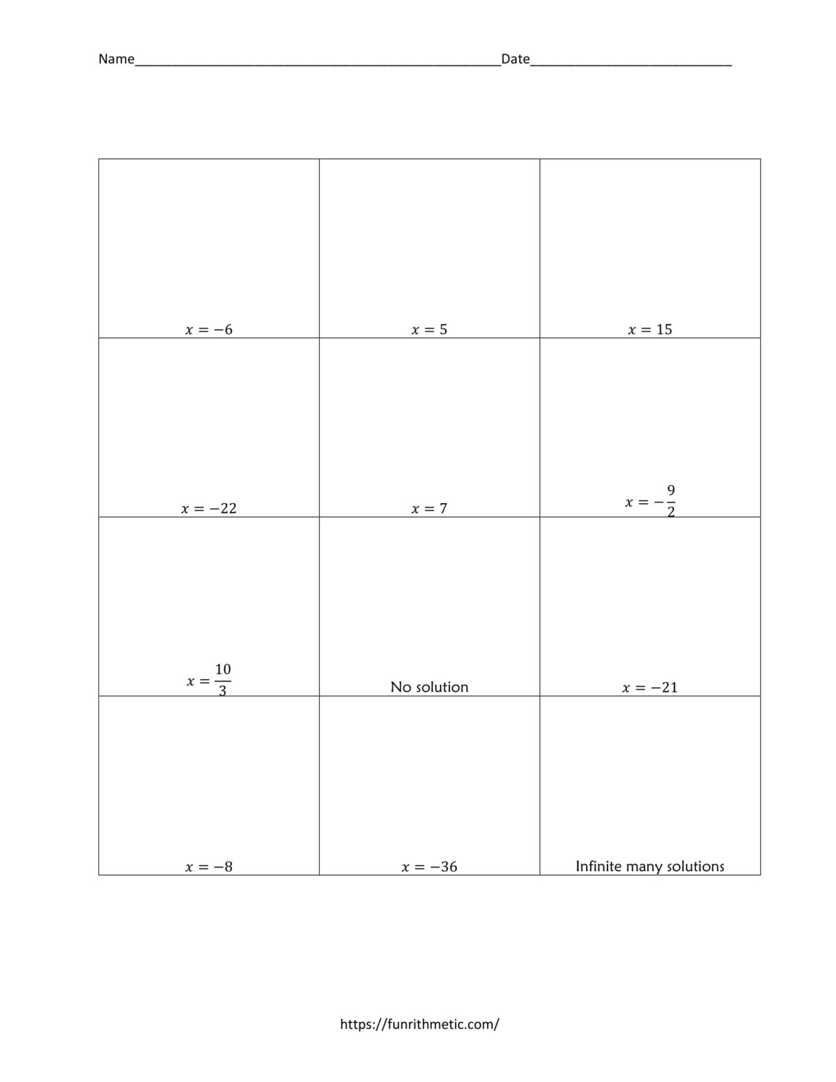 solving equations worksheet